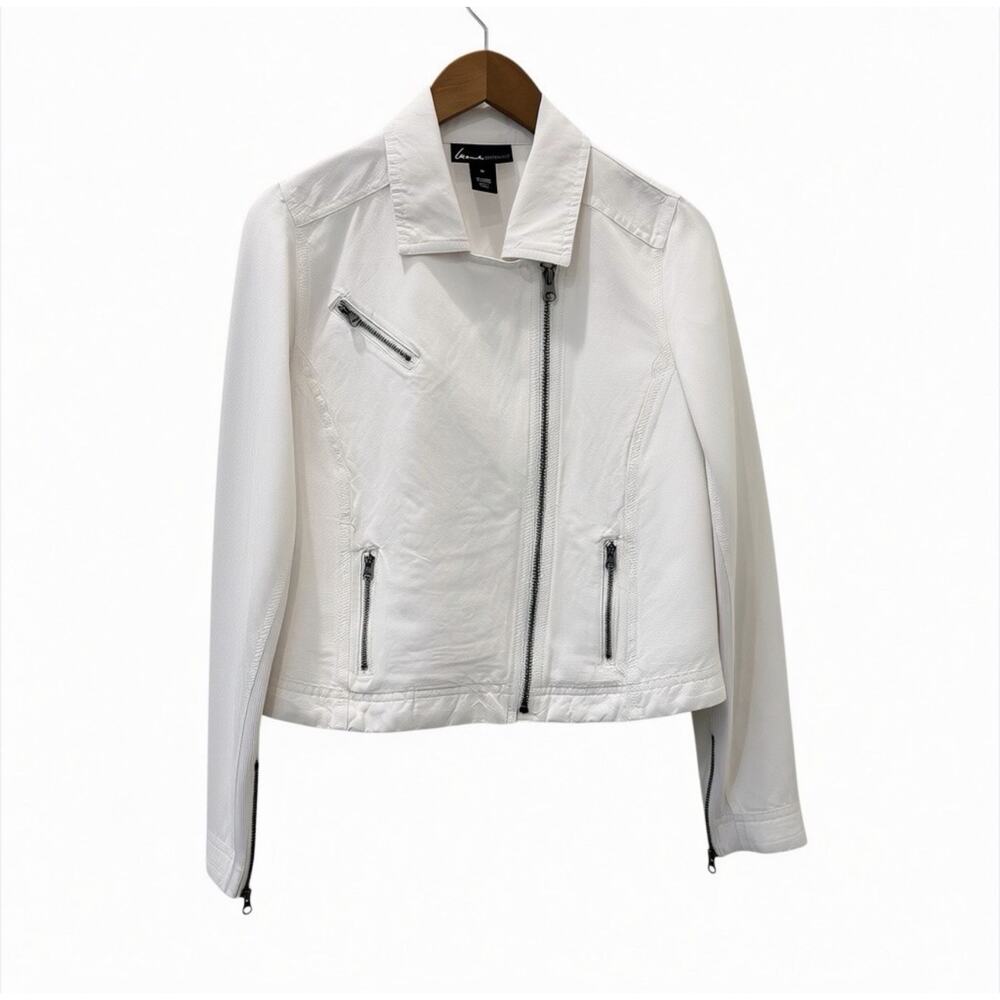 Lane Bryant Linen Moto Jacket Womens 14 White Biker Full Zip Pockets Short